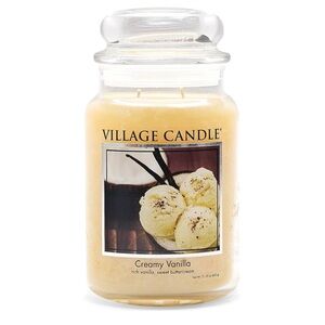 Village Candle Creamy Vanilla Large Glass Apothecary Jar, Scented Candle, Ivory